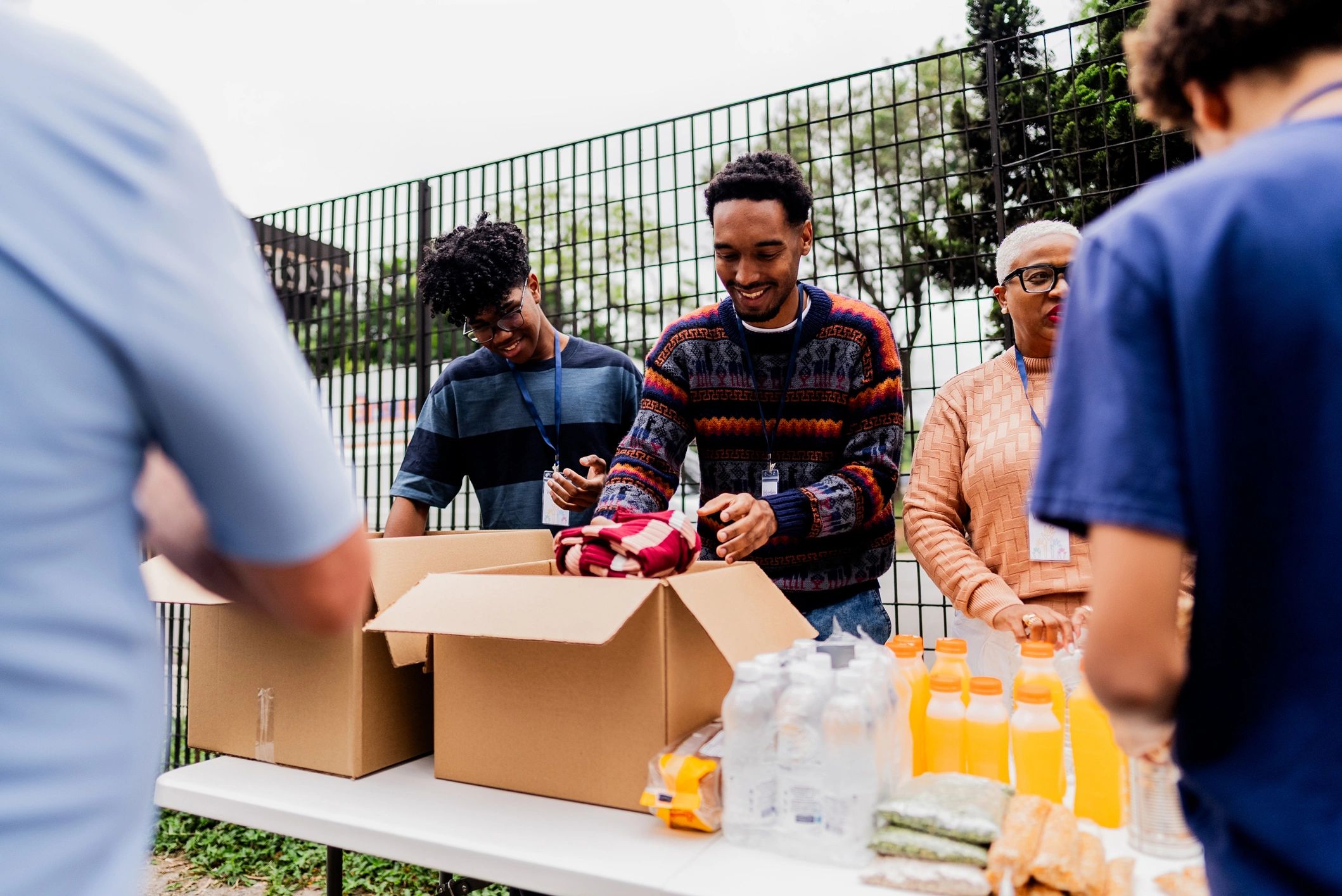 Community volunteers organizing donation supplies